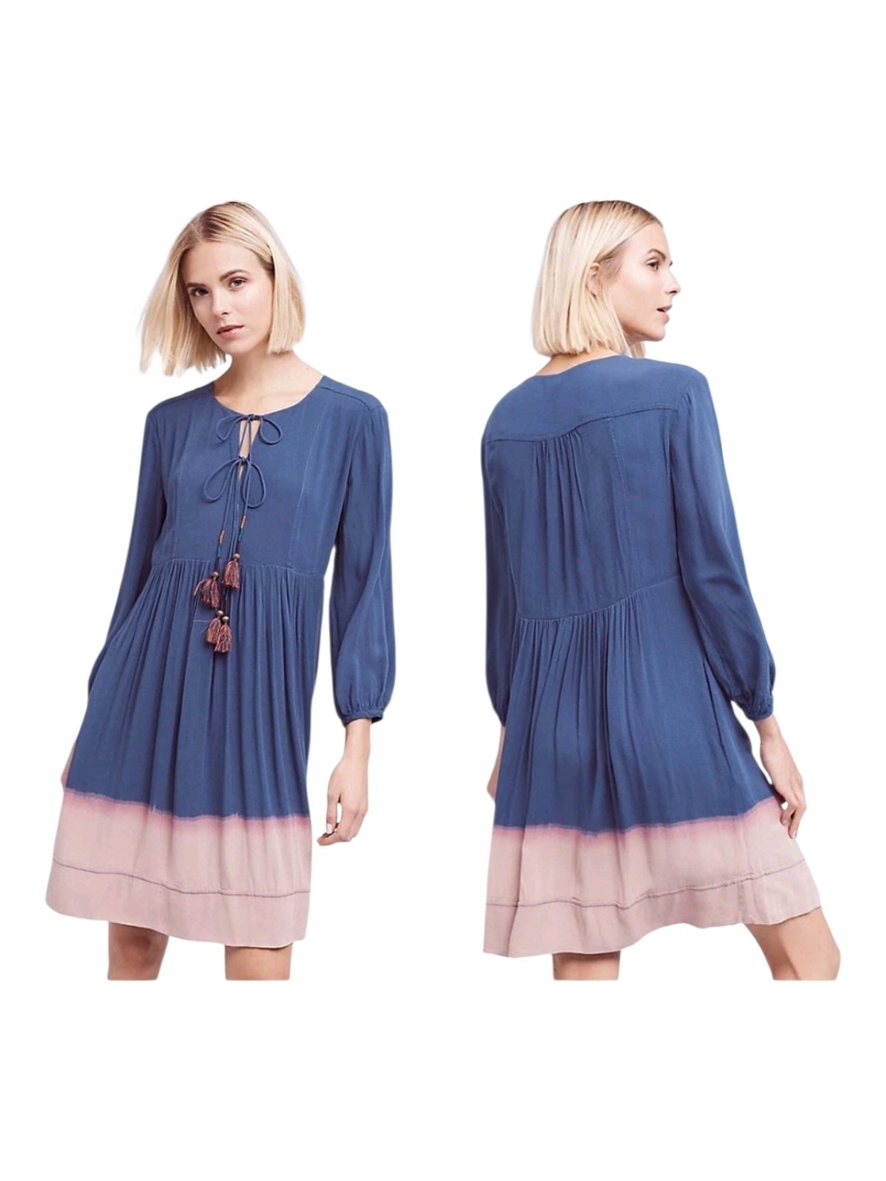 Anthropologie Holding Horses Tie Dye Peasant Casual Dress Blue Sz 8